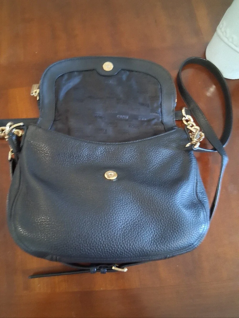 Michael Kors Black Pebbled Leather Shoulder Bag with Gold Hardware